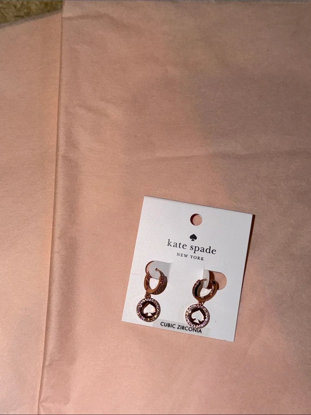 kate spade Rose Gold Earrings & Necklace Set with mini tote & tissue paper
